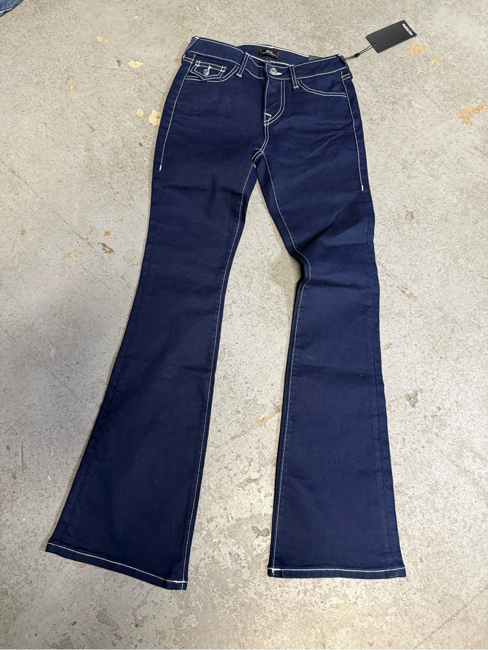 True Religion Navy Flare Jeans with Contrast Stitching